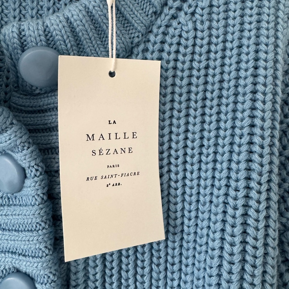 Sezane Paolo Chunky Light Blue Rib Knit Button Cardigan - Picture 5 of 8